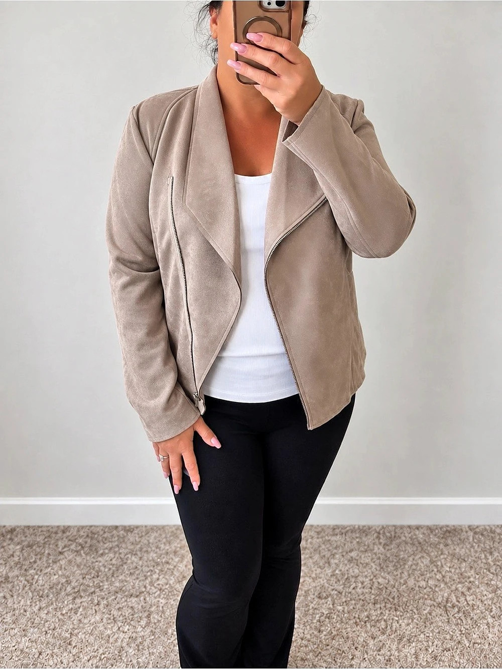 🔥BRAND NEW philosophy Faux Suede Moto Jacket in Brown Size XL NWT
